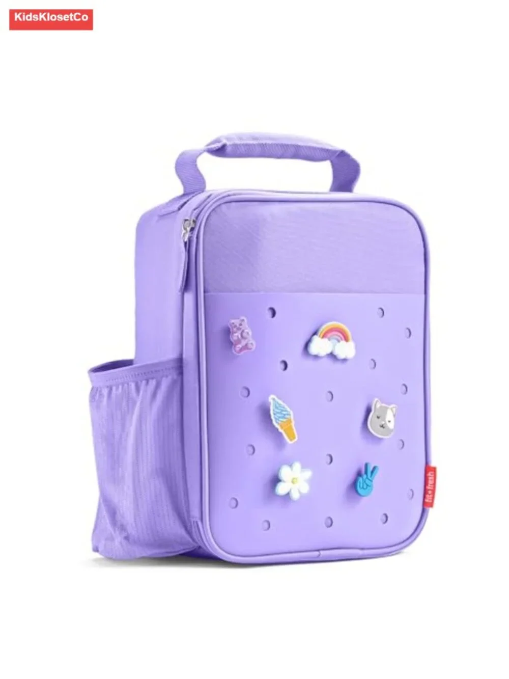 Insulated Kids Lunch Bag with 6 Charms, Bottle Pocket, Leak-Resistant, Zipper